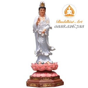 Tượng Quan Thế Âm Bồ Tát cao 1 mét màu trắng viền vàng