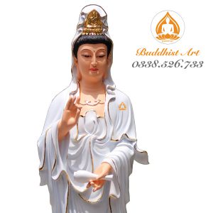 Tượng Quan Thế Âm Bồ Tát cao 1 mét màu trắng viền vàng