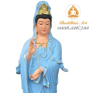 Tượng Quan Thế Âm Bồ Tát cao 1 mét màu xanh dương viền vàng