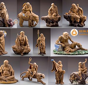 Tượng thập bát la hán (18 vị la hán) cao 2 mét