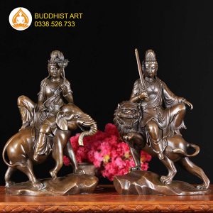 Tượng Phật Văn Thù Bồ Tát và Phổ Hiền Bồ Tát bằng đồng